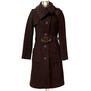 Mackage Wool Utility Military Coat Jacket Leather Trim Belt Pointed Collar SZ PS